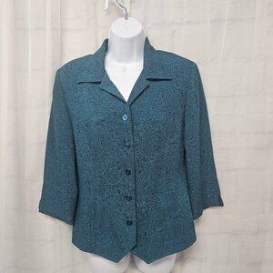 Coldwater Creek Shacket Blue Floral Paisley Goth Office 8